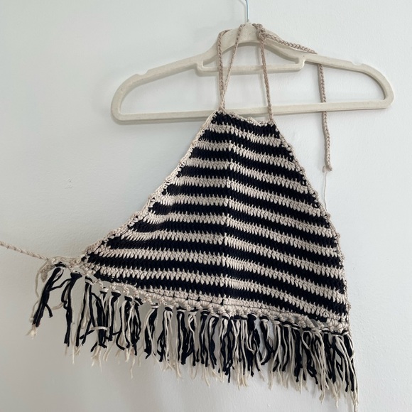 South Western Backless Fringe Croquet Crop Top - Picture 2 of 5